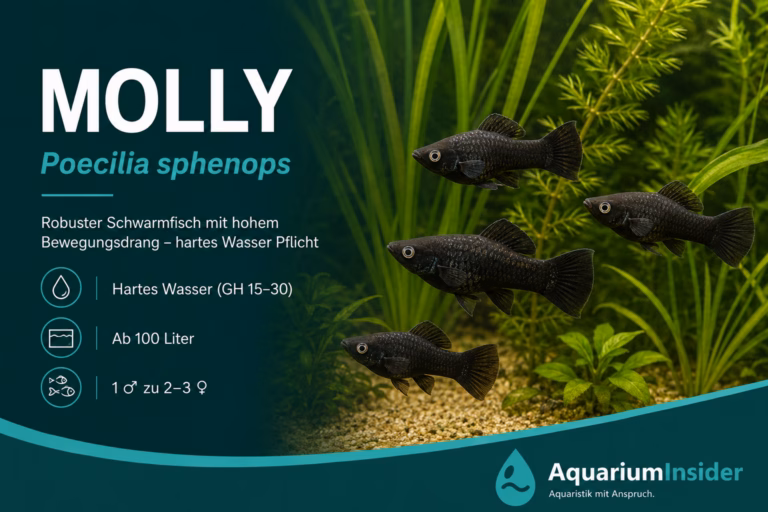 Molly (Poecilia sphenops): 6 wichtige Fakten zu Haltung & Zucht Molly Poecilia sphenops im gut bepflanzten Gesellschaftsbecken