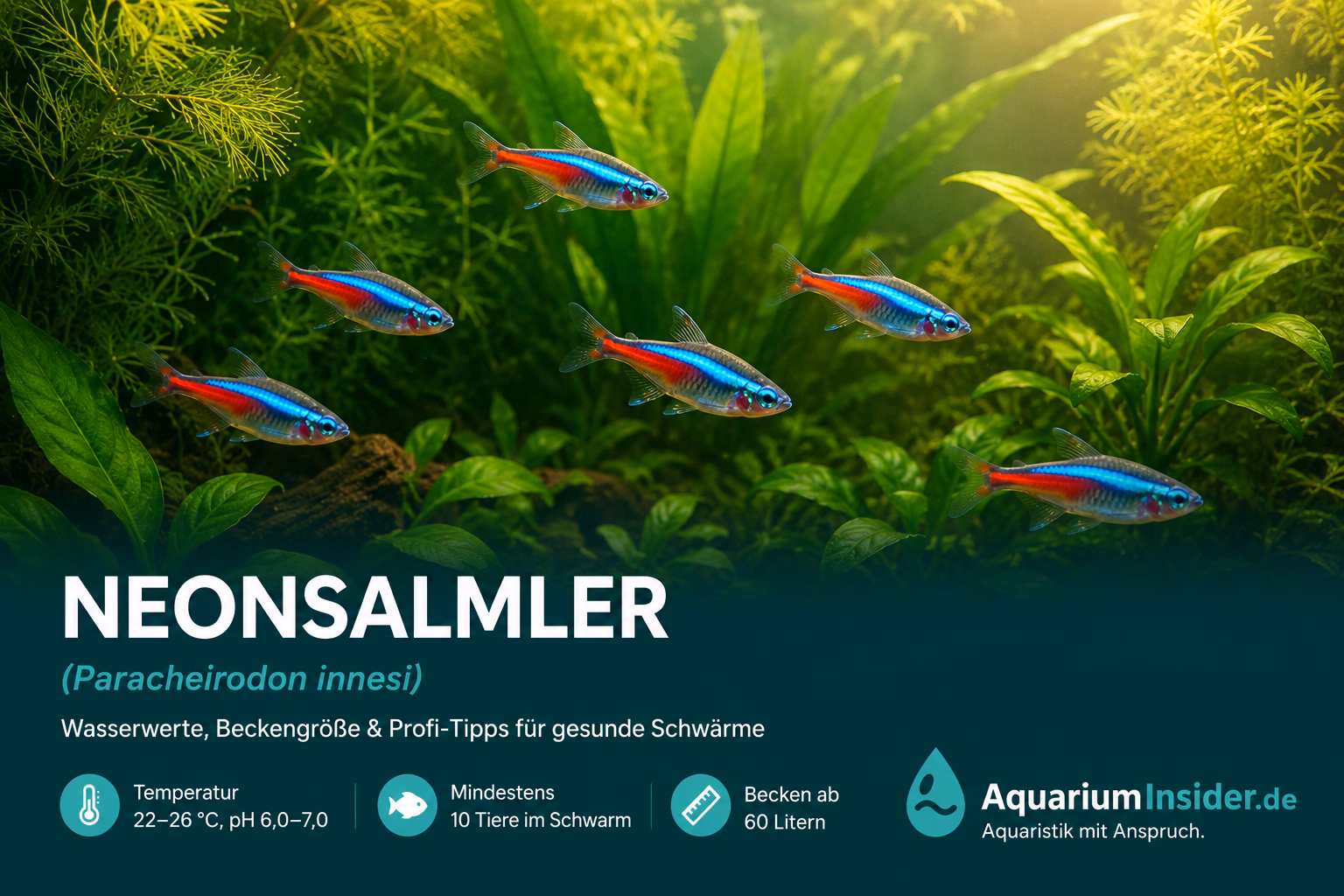 Neonsalmler Schwarm im gut bepflanzten Aquarium – Wasserwerte und Beckengröße im Blick