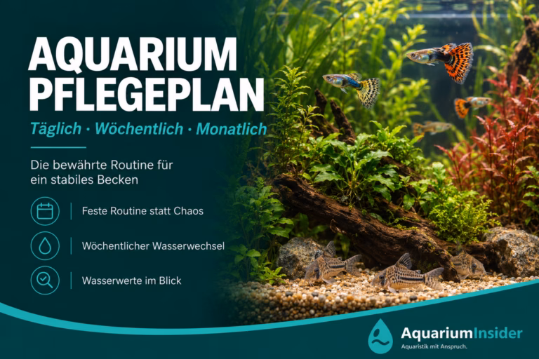 Aquarium Pflegeplan – klares, gepflegtes Süßwasseraquarium mit Fischen und Pflanzen