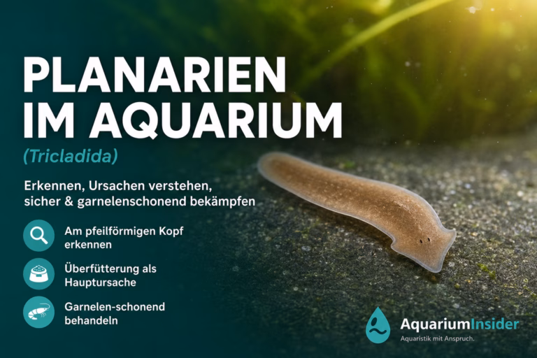 Planarien im Aquarium – Süßwasser-Strudelwurm mit pfeilförmigem Kopf an der Aquarienscheibe