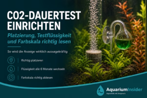 CO2 Dauertest im Aquarium korrekt platziert mit grüner Anzeige
