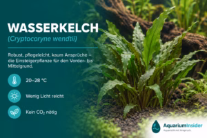 Cryptocoryne wendtii (Wasserkelch) als Vordergrundbepflanzung im Aquarium